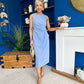 Louisa Gold Buckle Wrap detail Midi Dress Blue