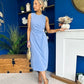 Louisa Gold Buckle Wrap detail Midi Dress Blue