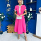 Natalia Beaded Bow Midi Dress Pink