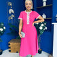 Natalia Beaded Bow Midi Dress Pink