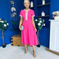 Natalia Beaded Bow Midi Dress Pink