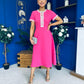 Natalia Beaded Bow Midi Dress Pink