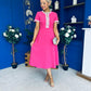 Natalia Beaded Bow Midi Dress Pink