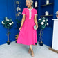 Natalia Beaded Bow Midi Dress Pink
