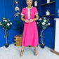 Natalia Beaded Bow Midi Dress Pink