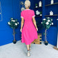Natalia Beaded Bow Midi Dress Pink