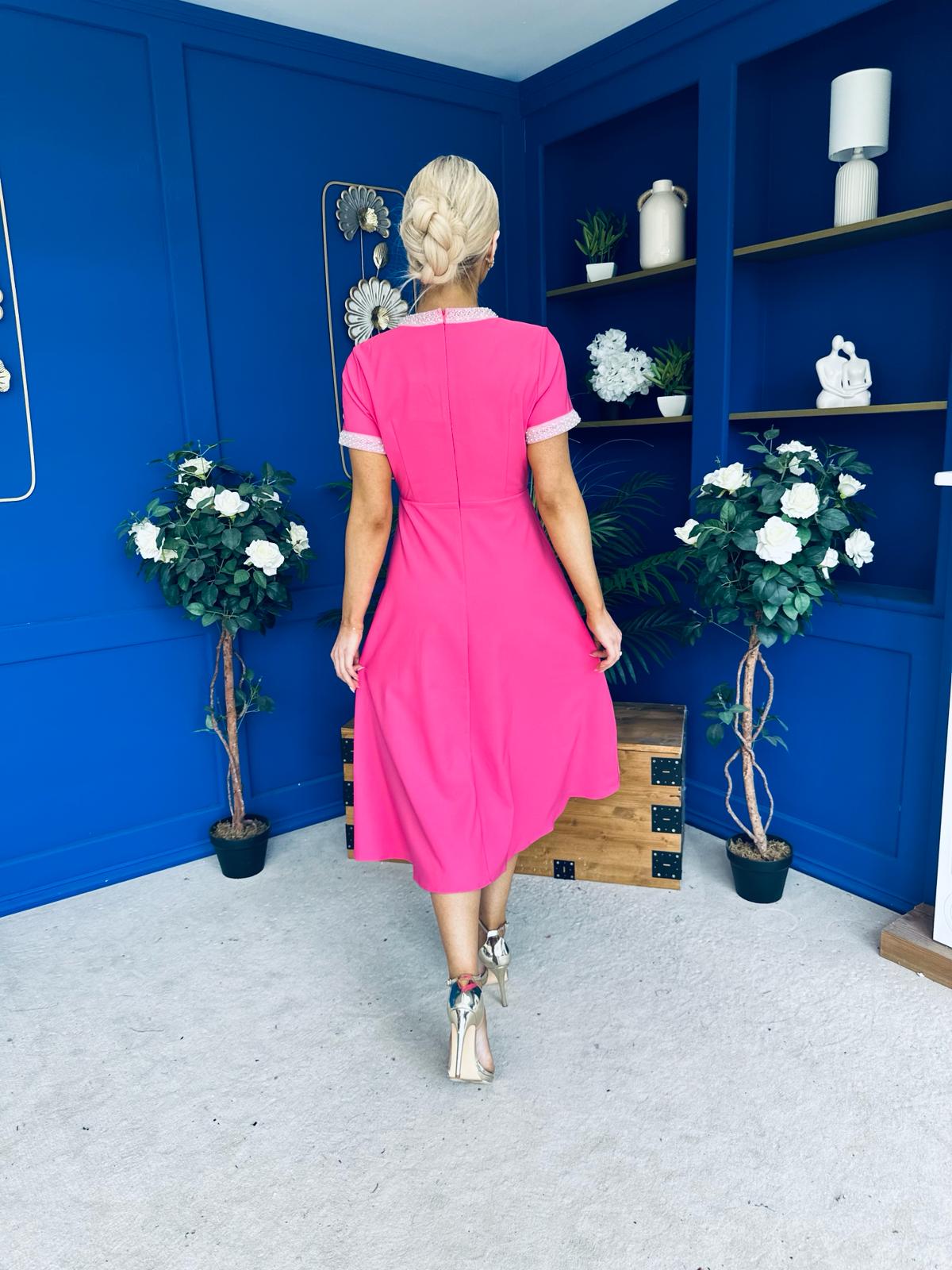 Natalia Beaded Bow Midi Dress Pink