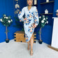 Elsa Sky Blue Floral Wrap Asymmetric Midi Dress