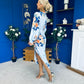 Elsa Sky Blue Floral Wrap Asymmetric Midi Dress