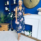 Beverly Floral Tie Shoulder Midi Dress Navy