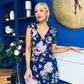Beverly Floral Tie Shoulder Midi Dress Navy