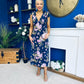 Beverly Floral Tie Shoulder Midi Dress Navy