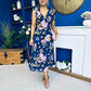 Beverly Floral Tie Shoulder Midi Dress Navy