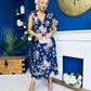 Beverly Floral Tie Shoulder Midi Dress Navy