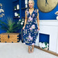 Beverly Floral Tie Shoulder Midi Dress Navy