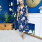 Beverly Floral Tie Shoulder Midi Dress Navy