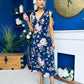 Beverly Floral Tie Shoulder Midi Dress Navy