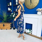 Beverly Floral Tie Shoulder Midi Dress Navy
