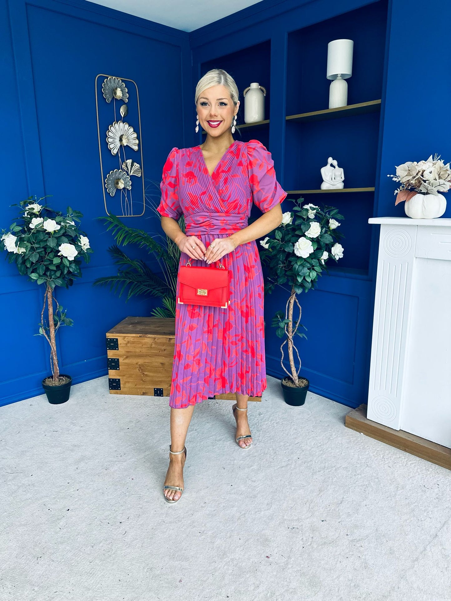 Eirinn Pleated Midi Dress Floral Violet
