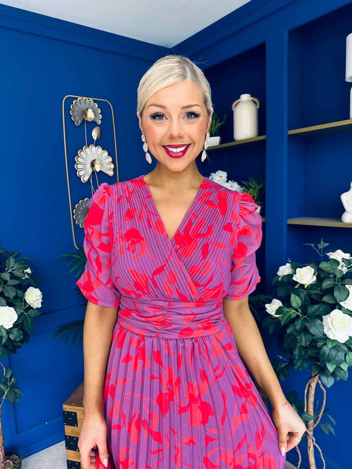Eirinn Pleated Midi Dress Floral Violet