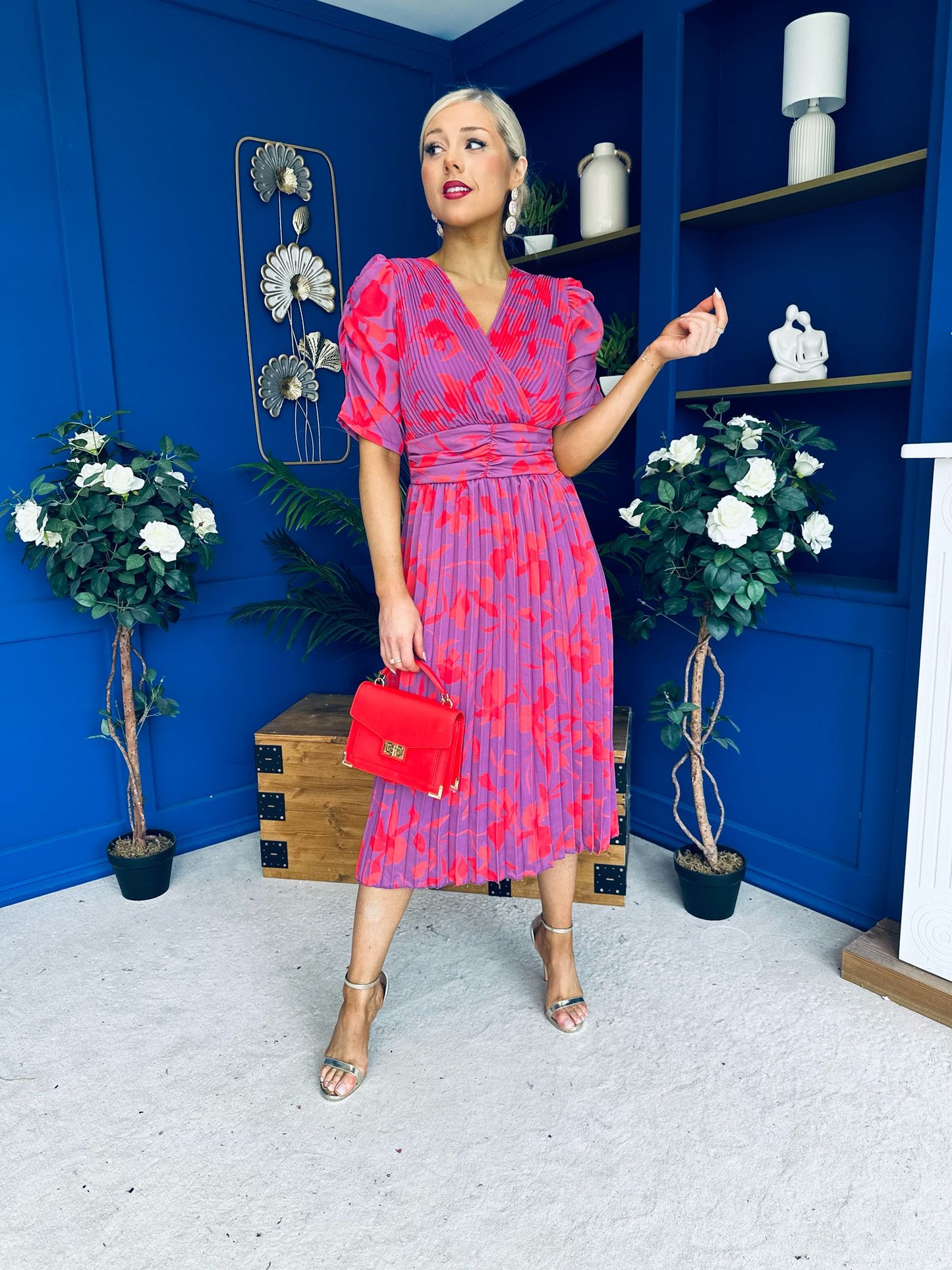 Eirinn Pleated Midi Dress Floral Violet
