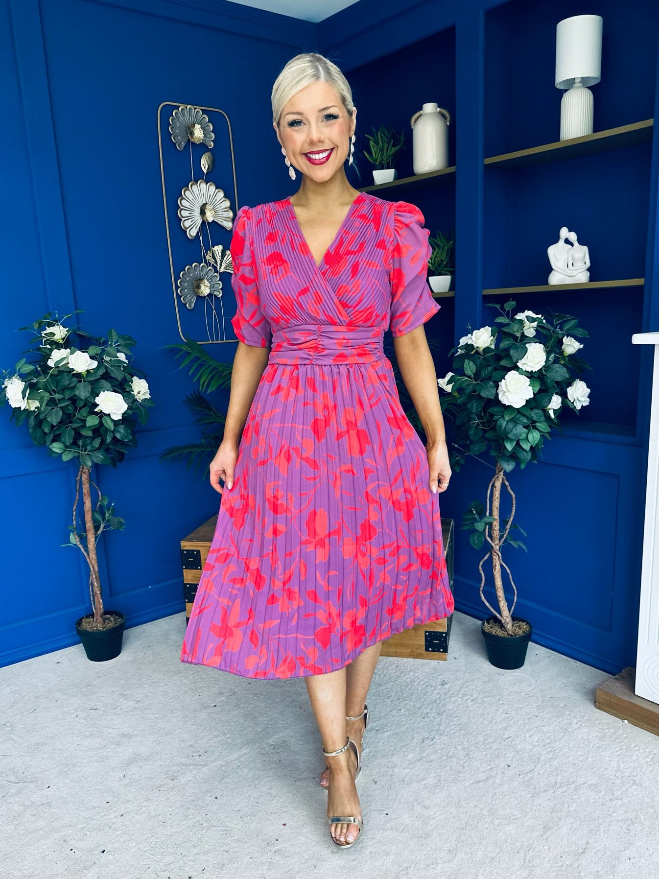 Eirinn Pleated Midi Dress Floral Violet
