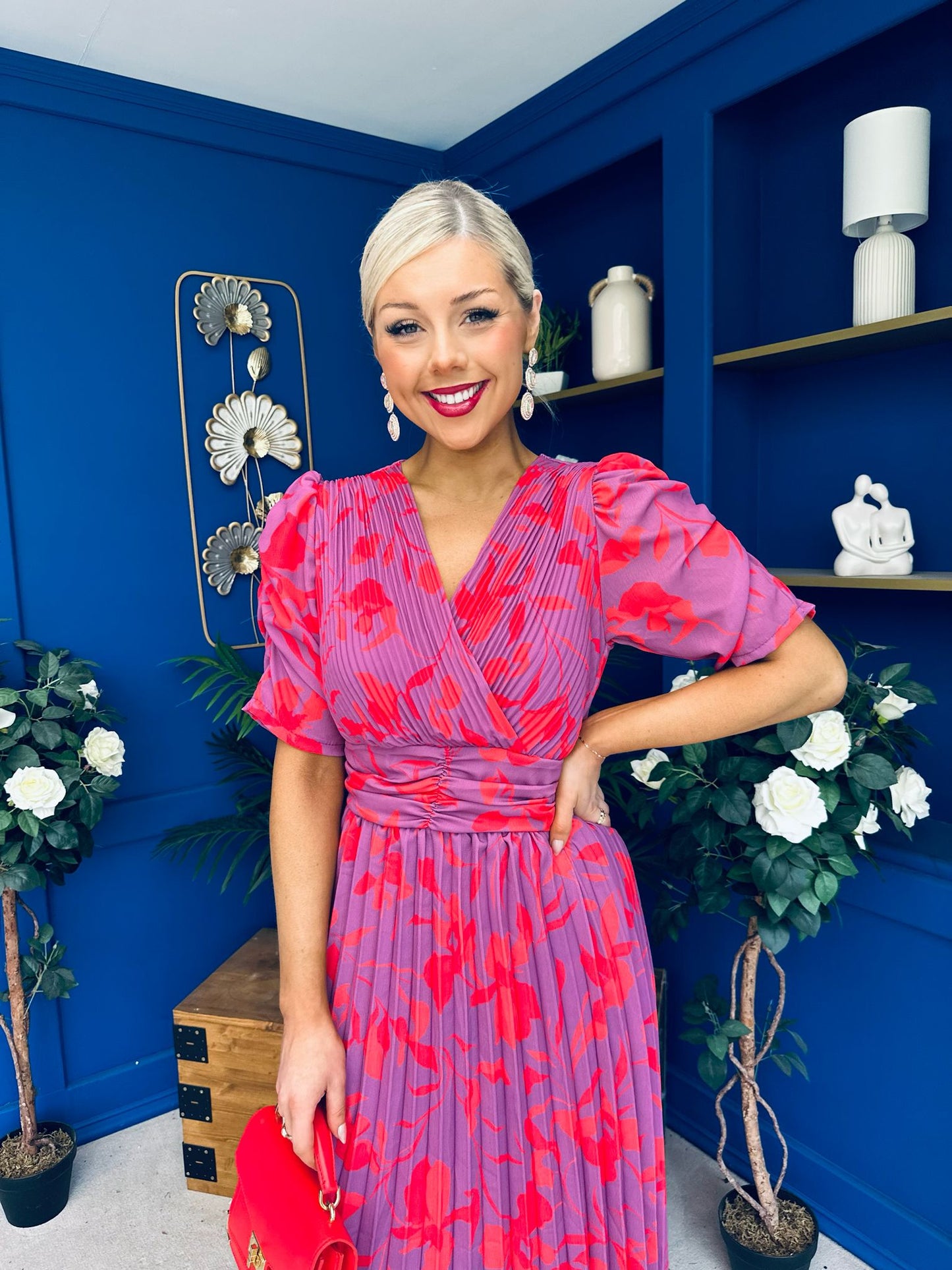 Eirinn Pleated Midi Dress Floral Violet