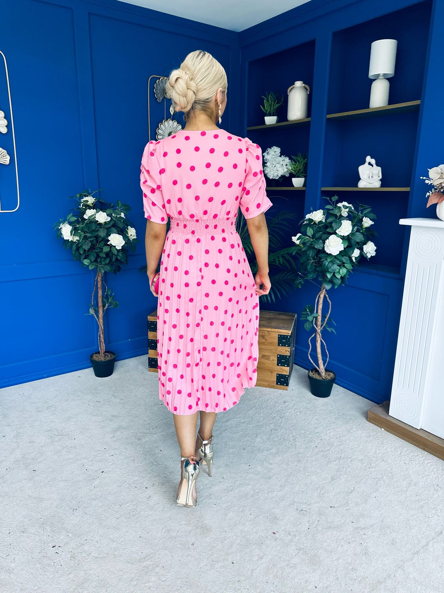 Eirinn Pleated Midi Dress Polka Pink