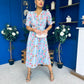 Eirinn Pleated Midi Dress Floral Blue