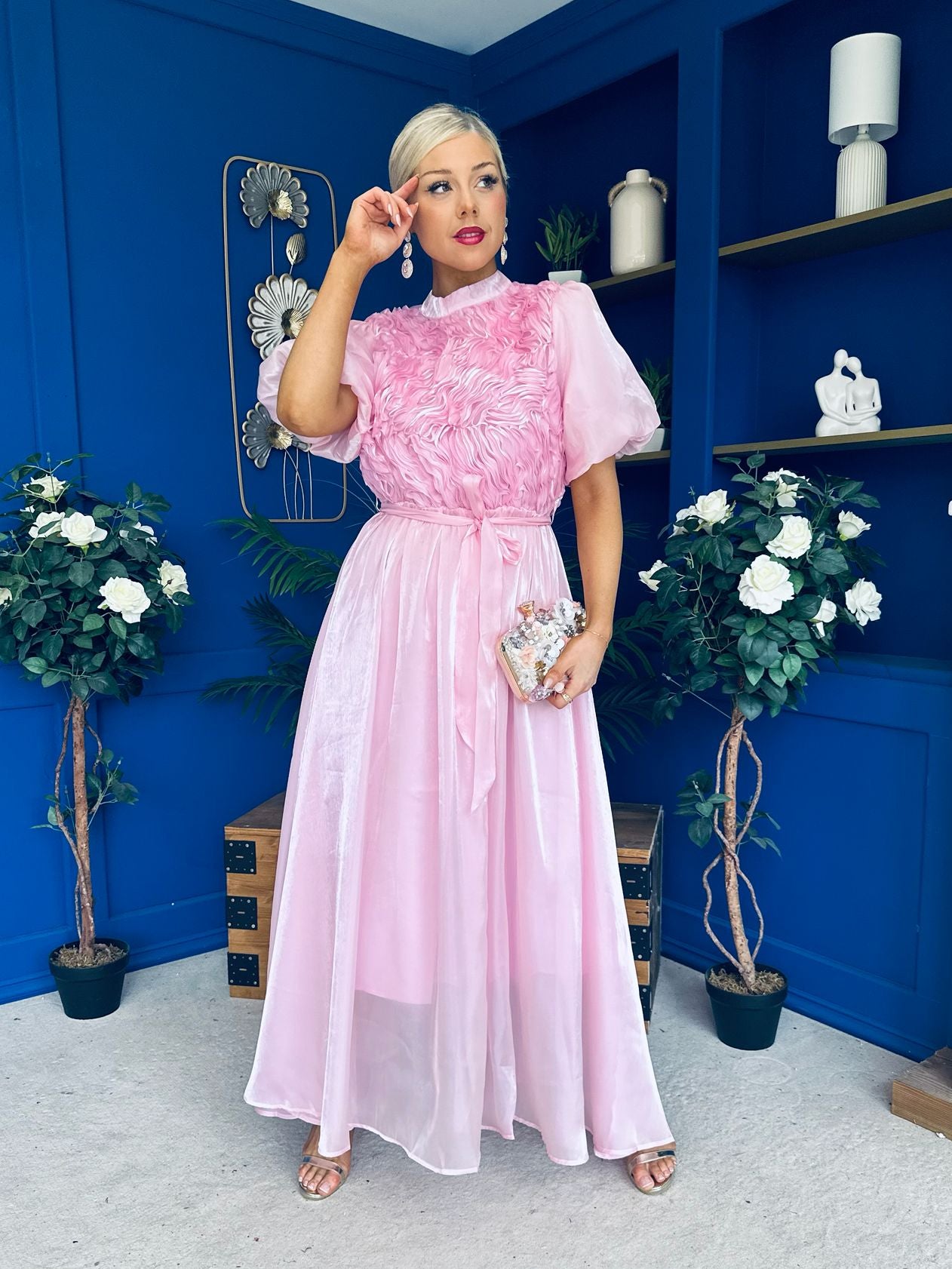 Jasmin Frill Detail Occasion Dress Pink