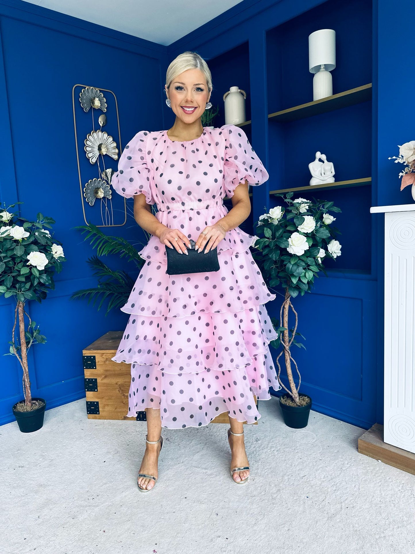 Kelsey Puff Sleeve Layered Occasion Polka Pink