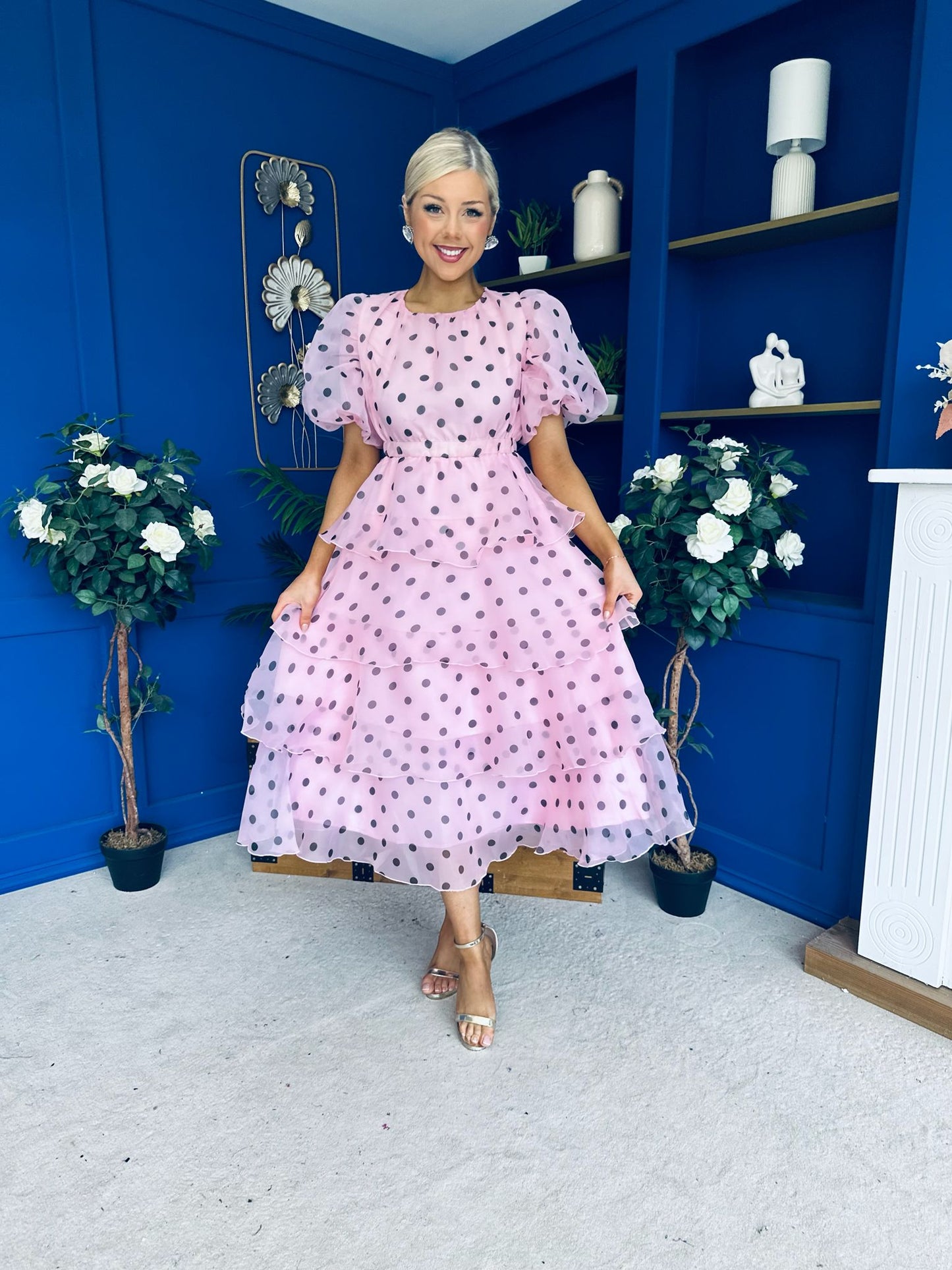 Kelsey Puff Sleeve Layered Occasion Polka Pink