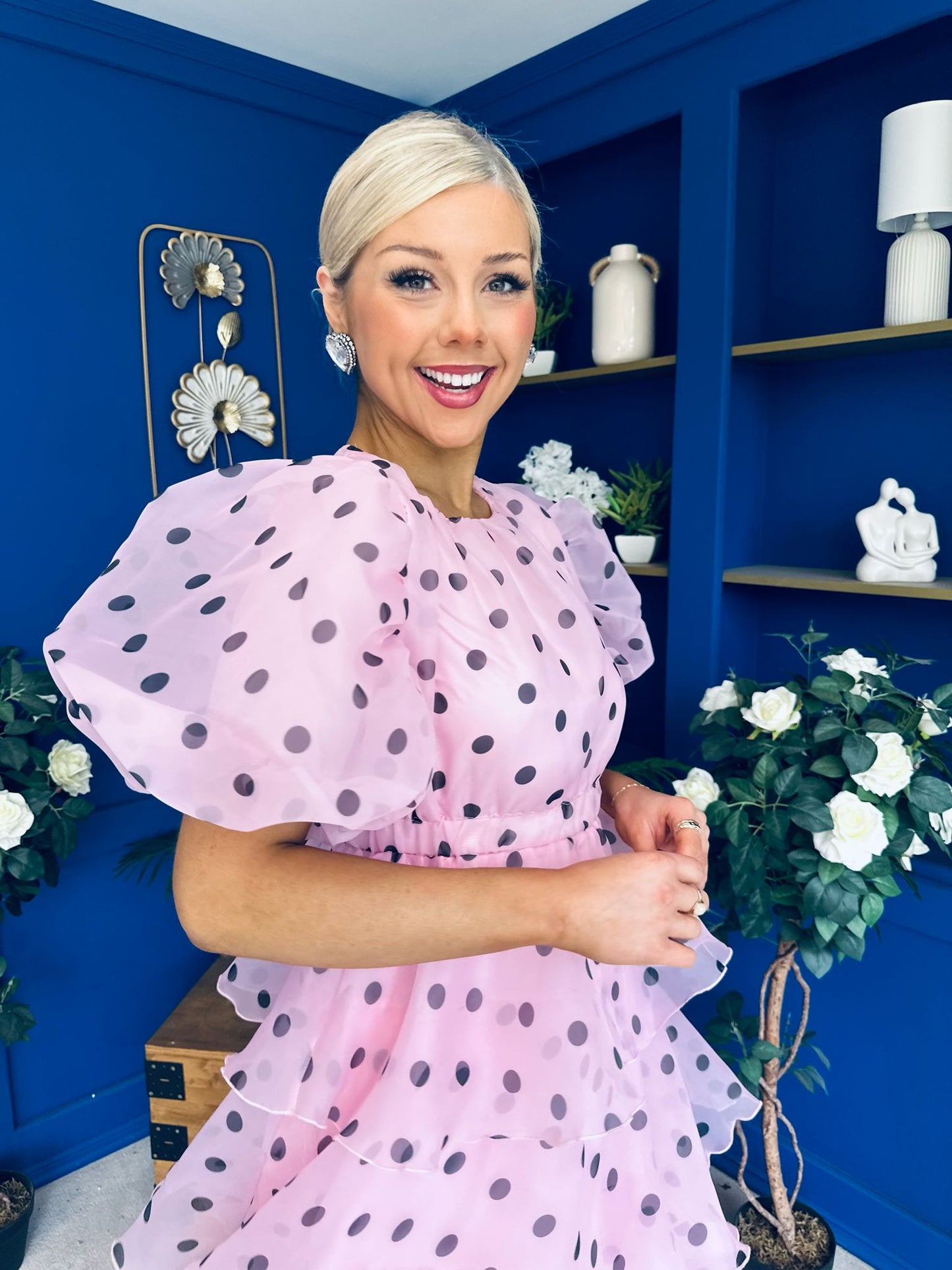 Kelsey Puff Sleeve Layered Occasion Polka Pink