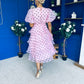 Kelsey Puff Sleeve Layered Occasion Polka Pink
