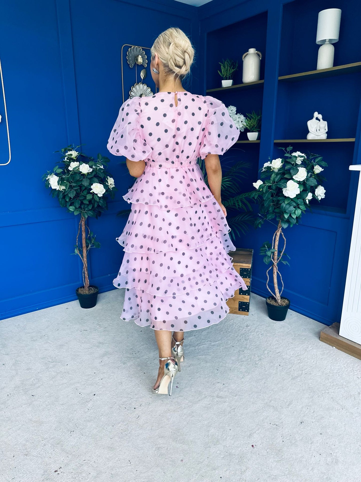 Kelsey Puff Sleeve Layered Occasion Polka Pink