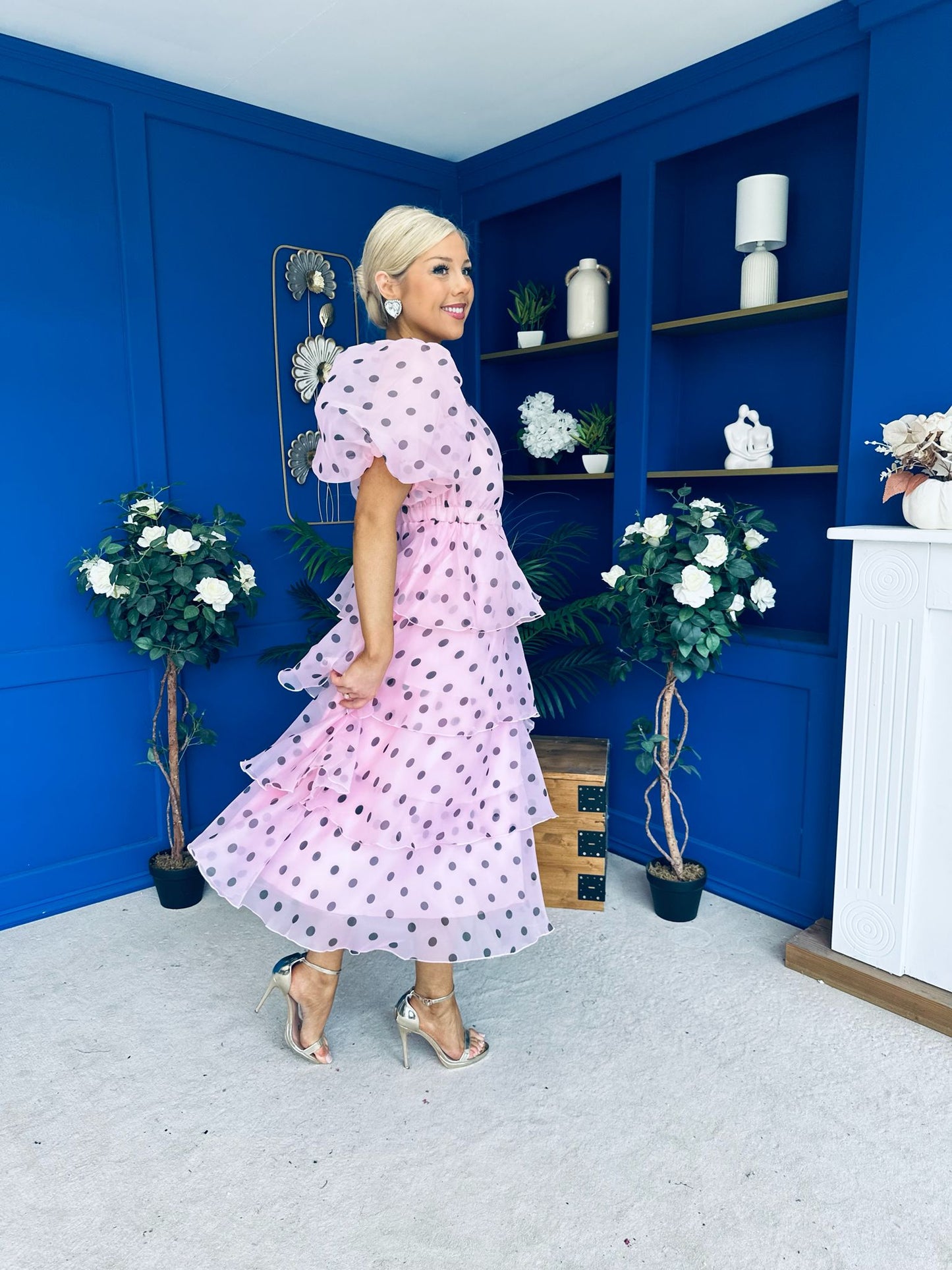 Kelsey Puff Sleeve Layered Occasion Polka Pink