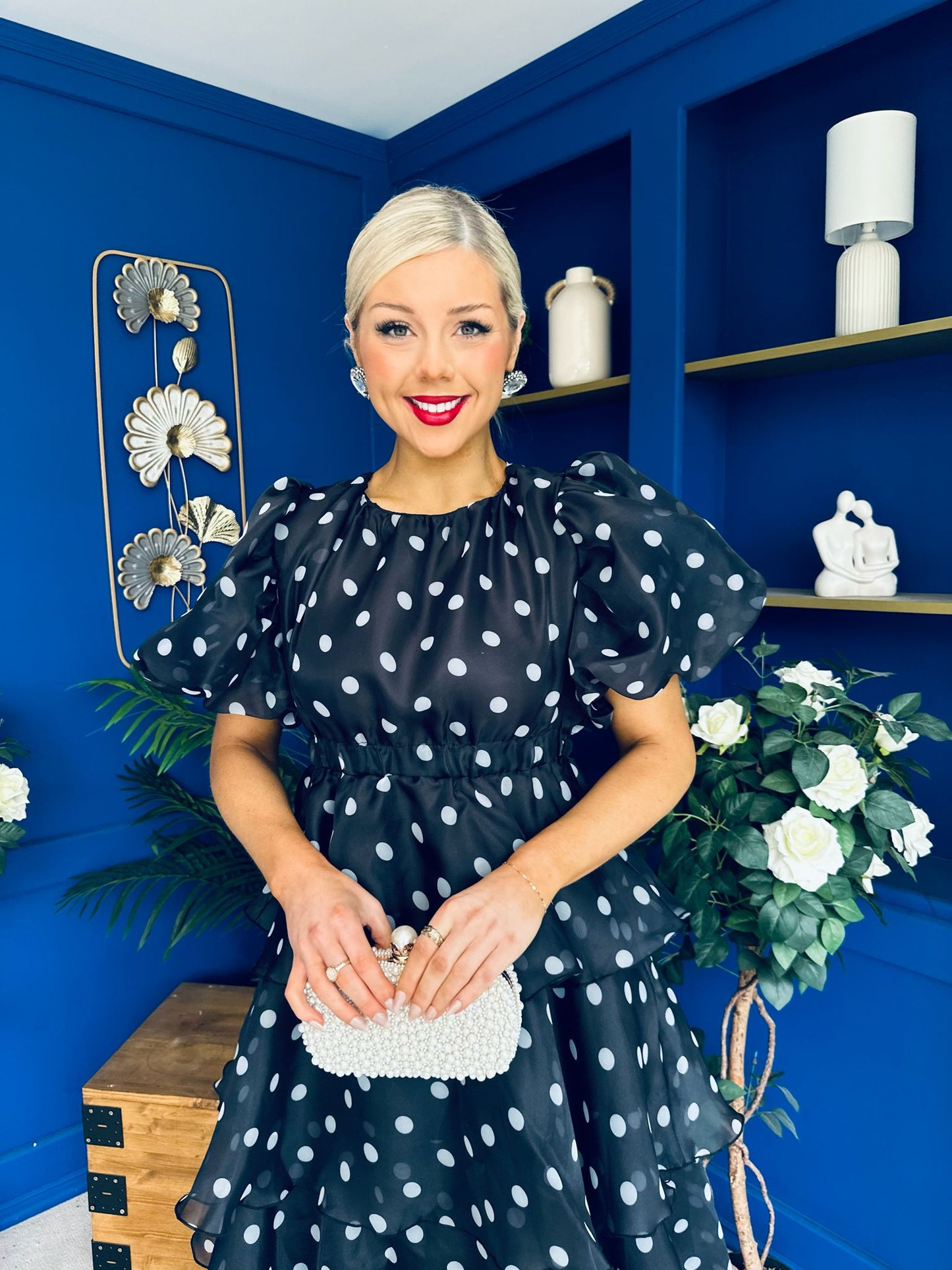 Kelsey Puff Sleeve Layered Occasion Polka Black