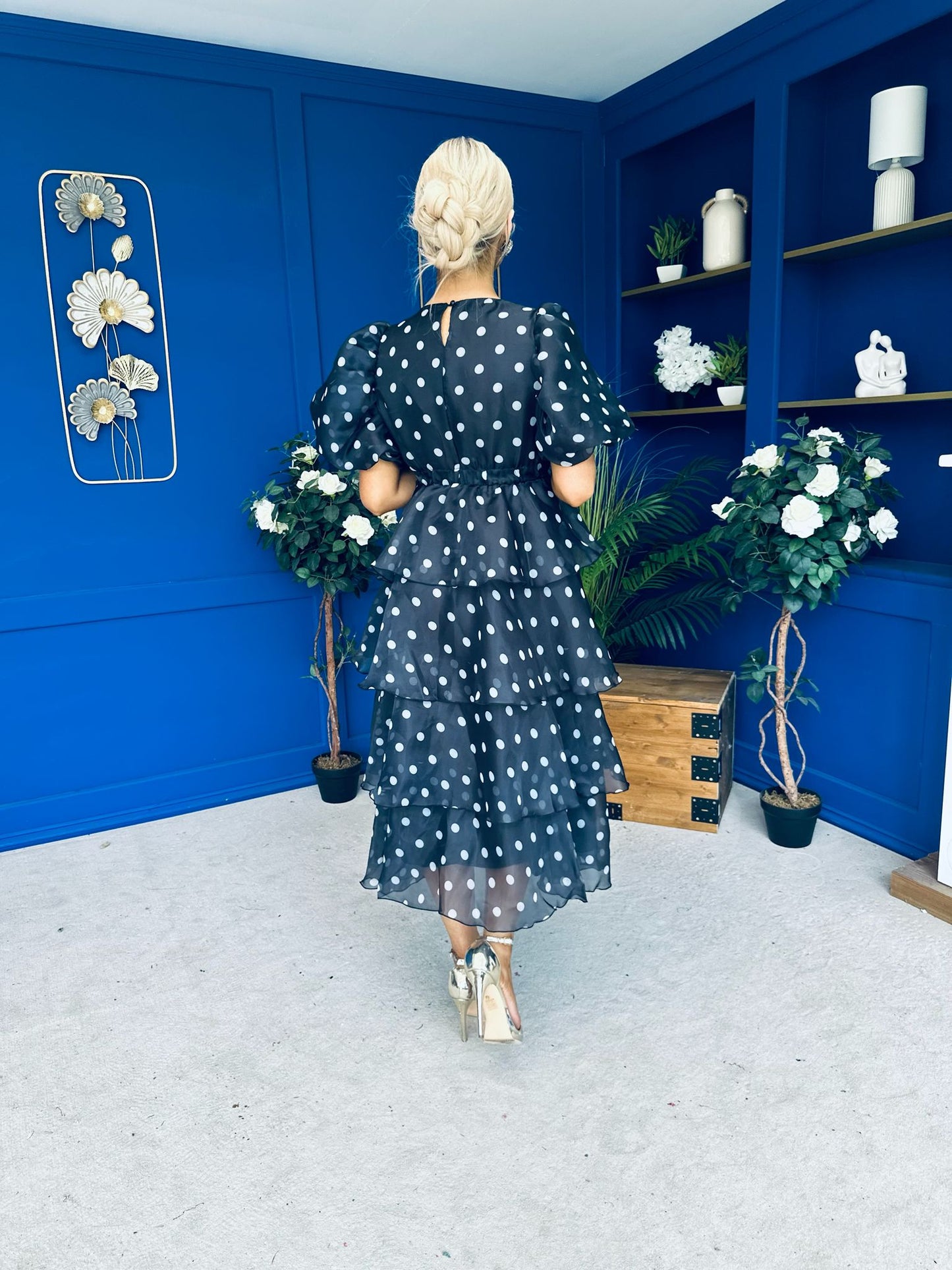 Kelsey Puff Sleeve Layered Occasion Polka Black