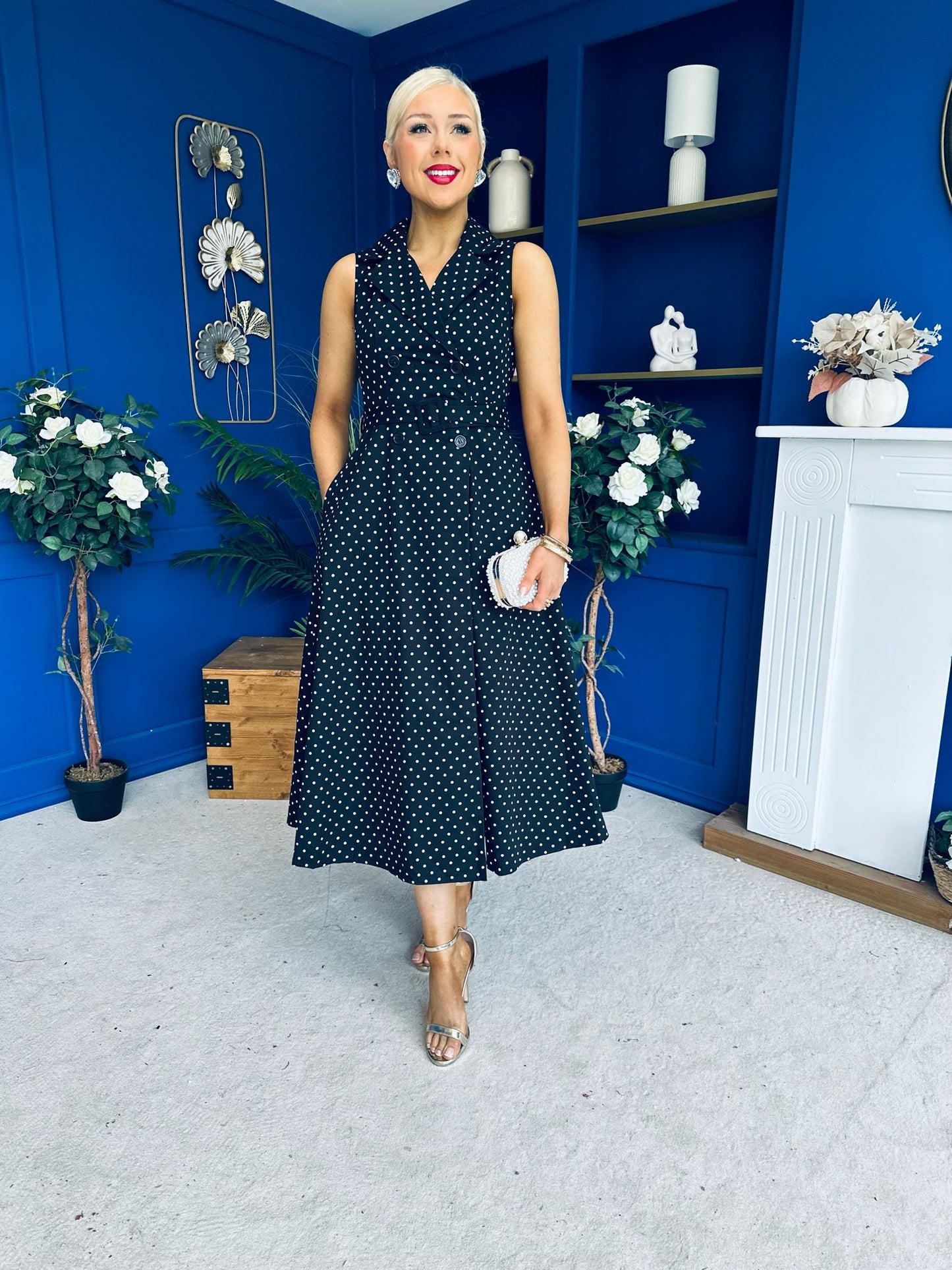 Berkley Belted Midi Dress Polka Black