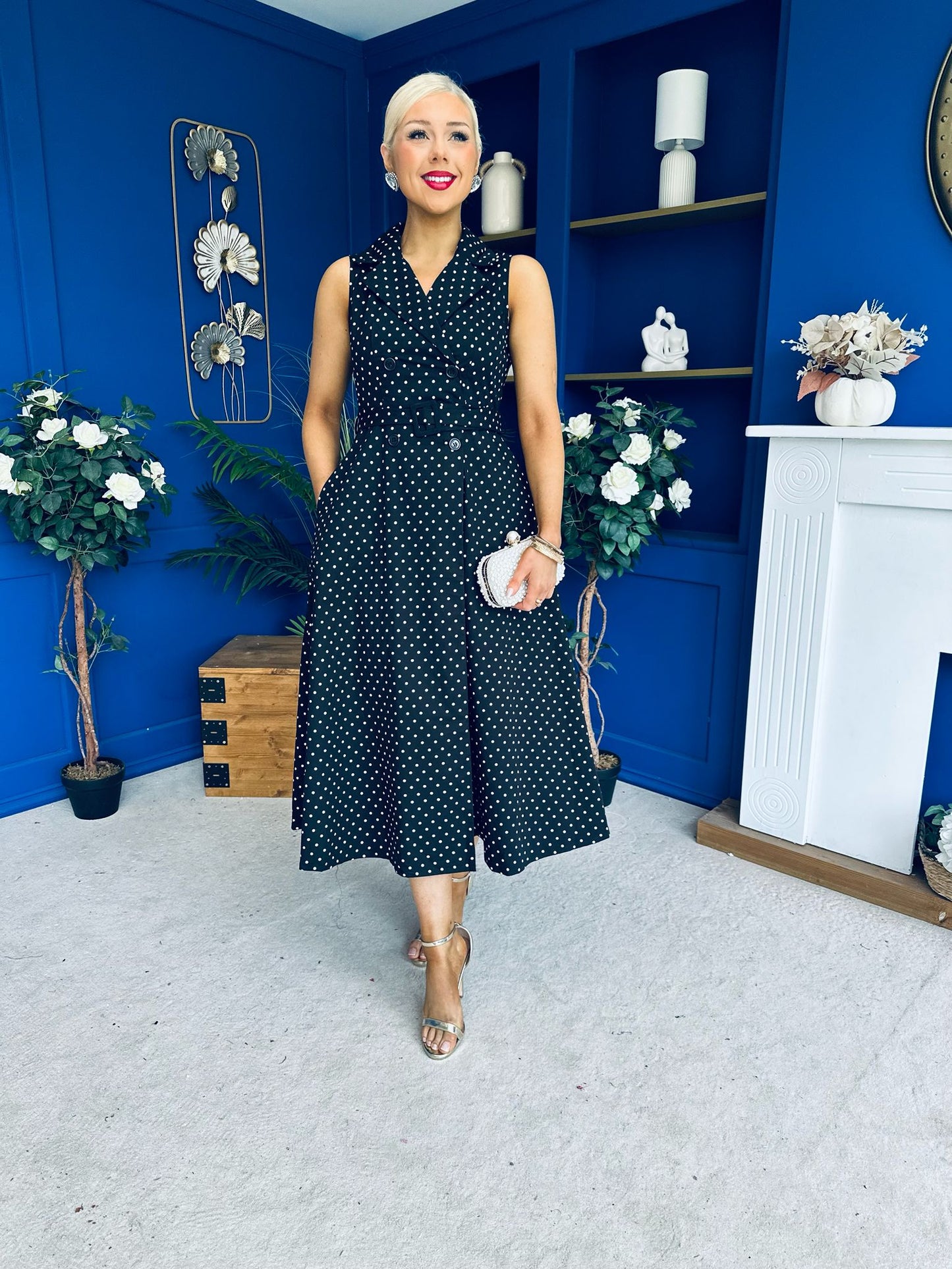 Berkley Belted Midi Dress Polka Black