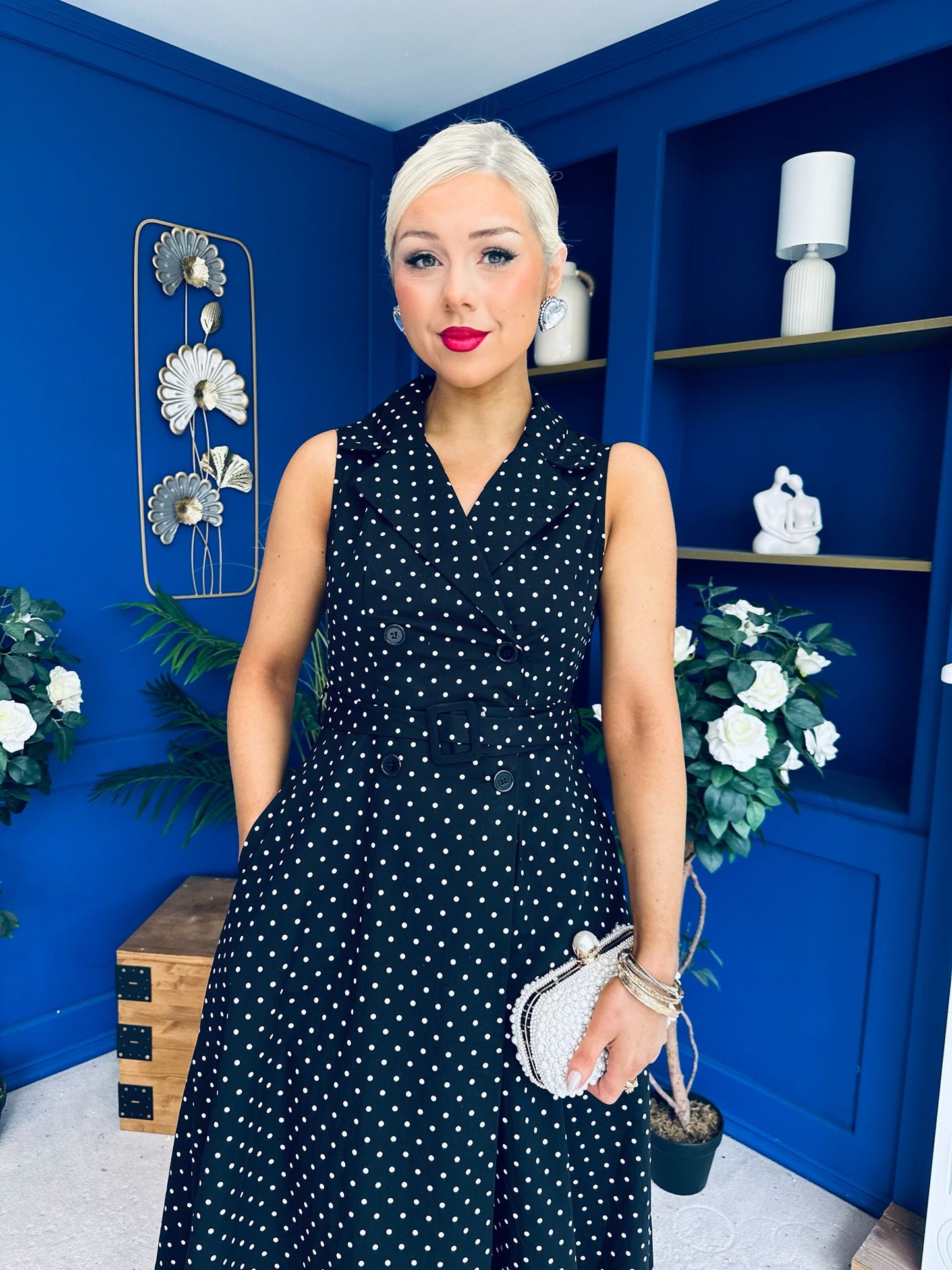 Berkley Belted Midi Dress Polka Black