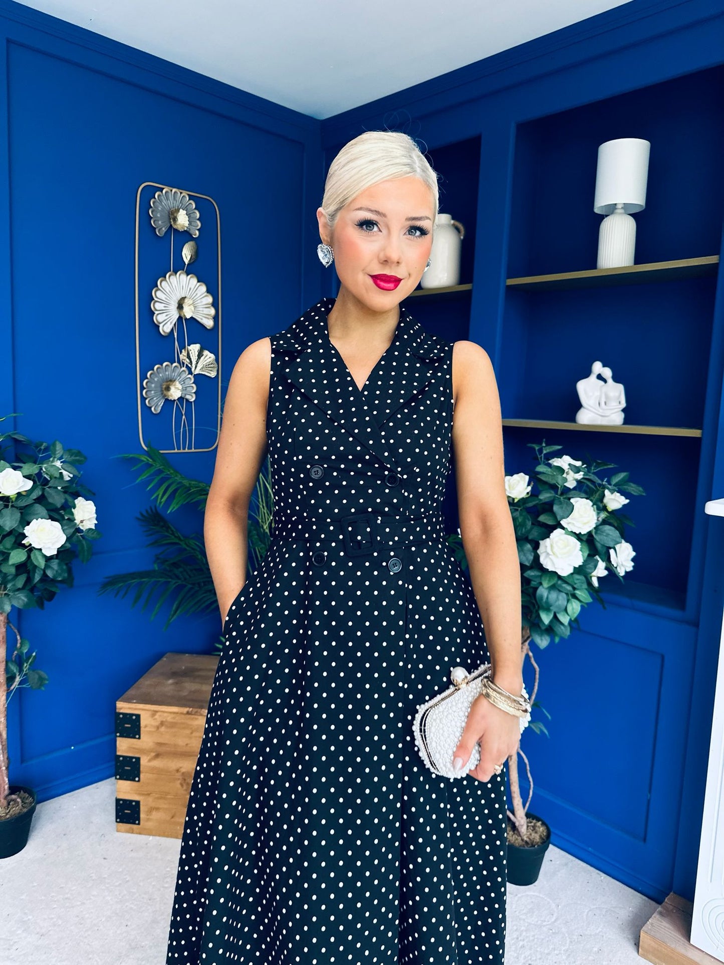 Berkley Belted Midi Dress Polka Black