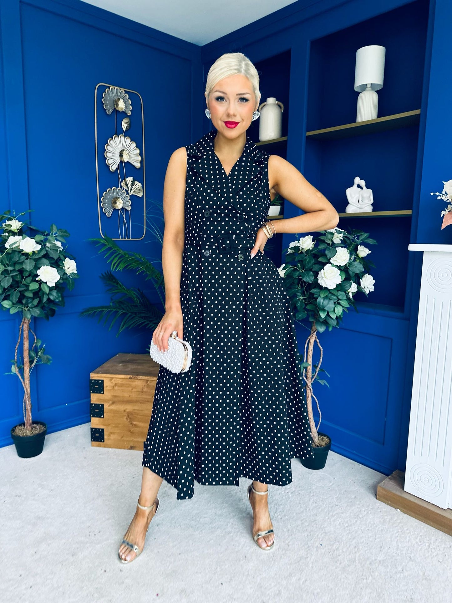 Berkley Belted Midi Dress Polka Black