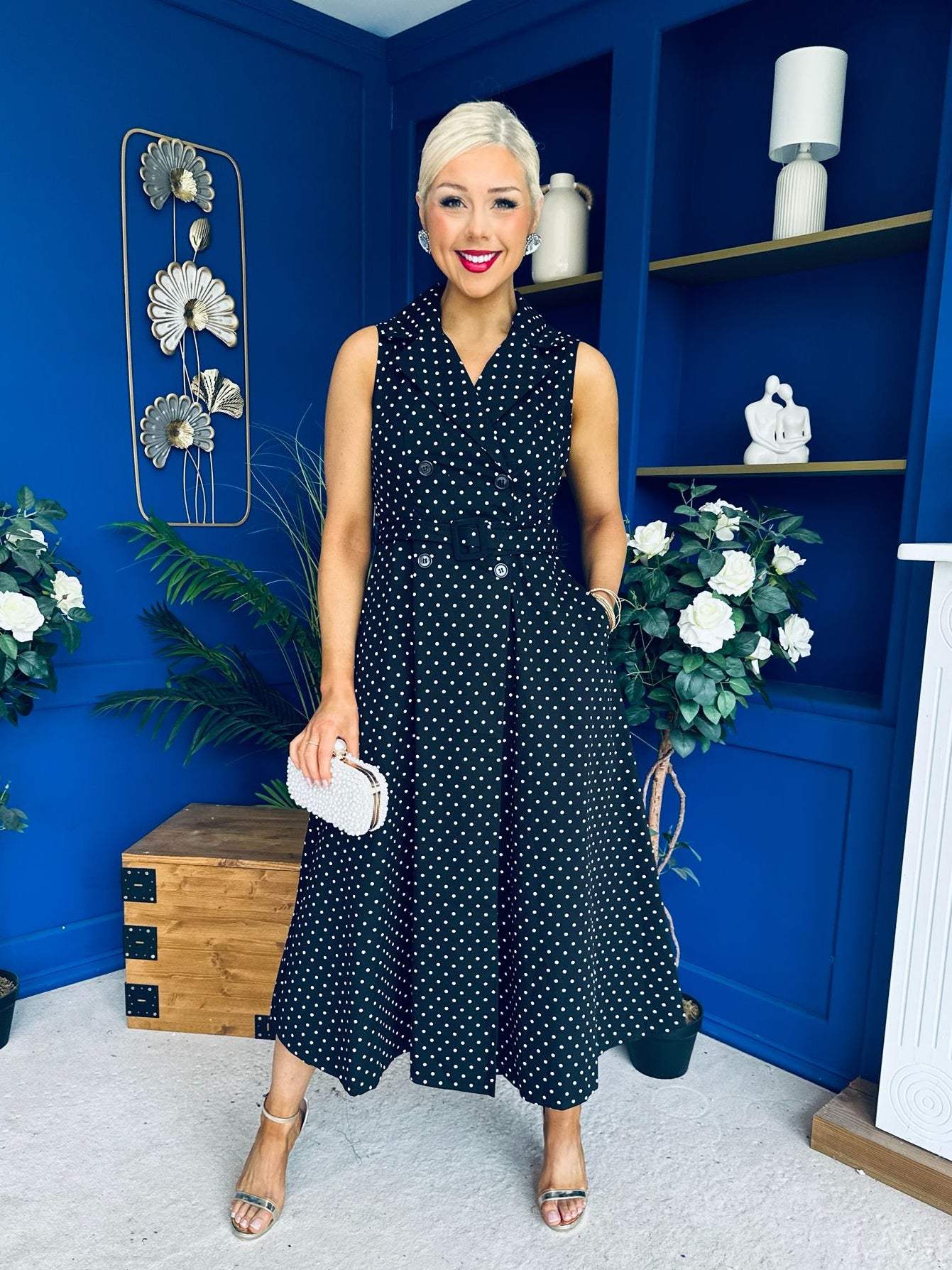 Berkley Belted Midi Dress Polka Black