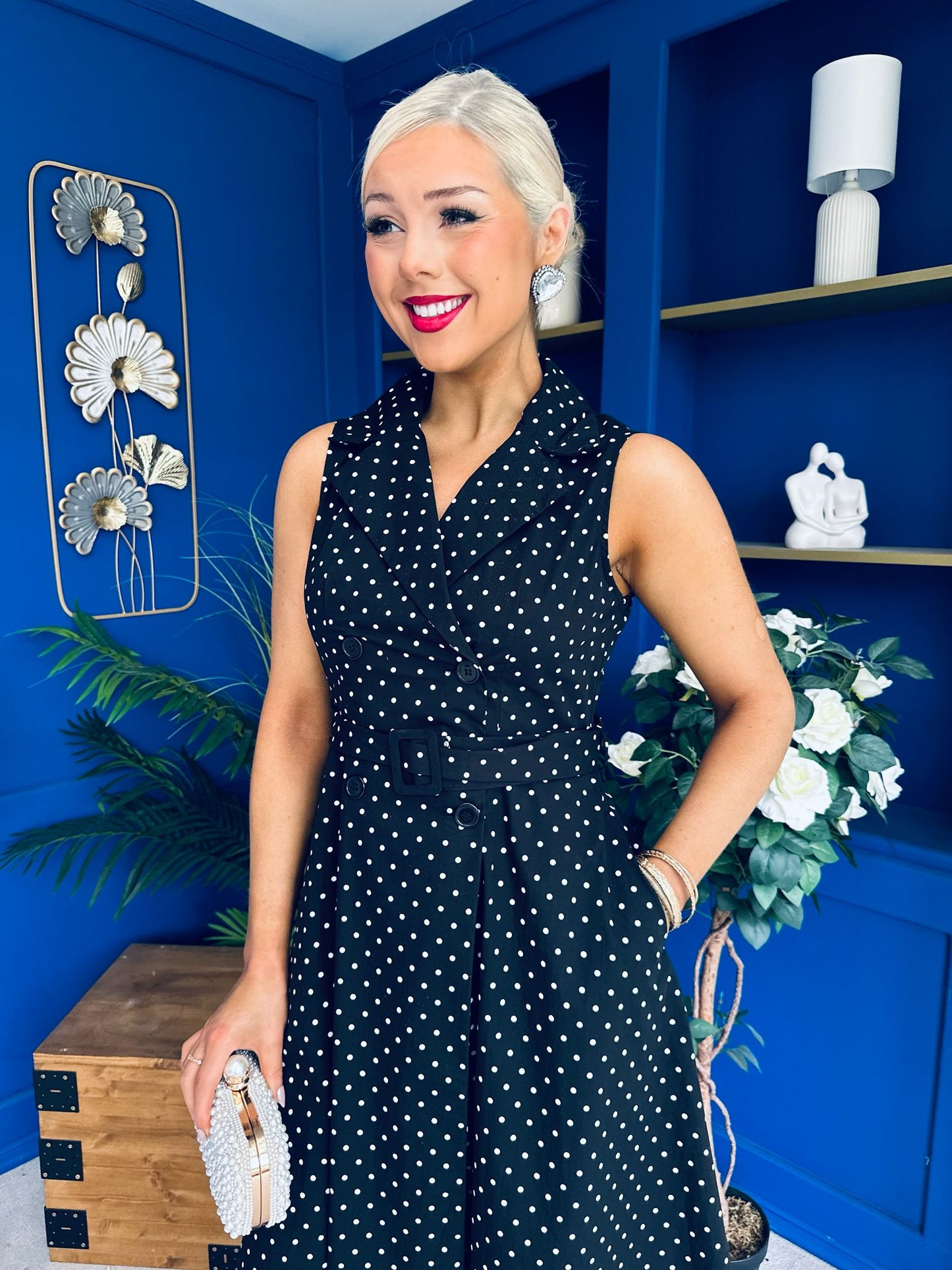Berkley Belted Midi Dress Polka Black