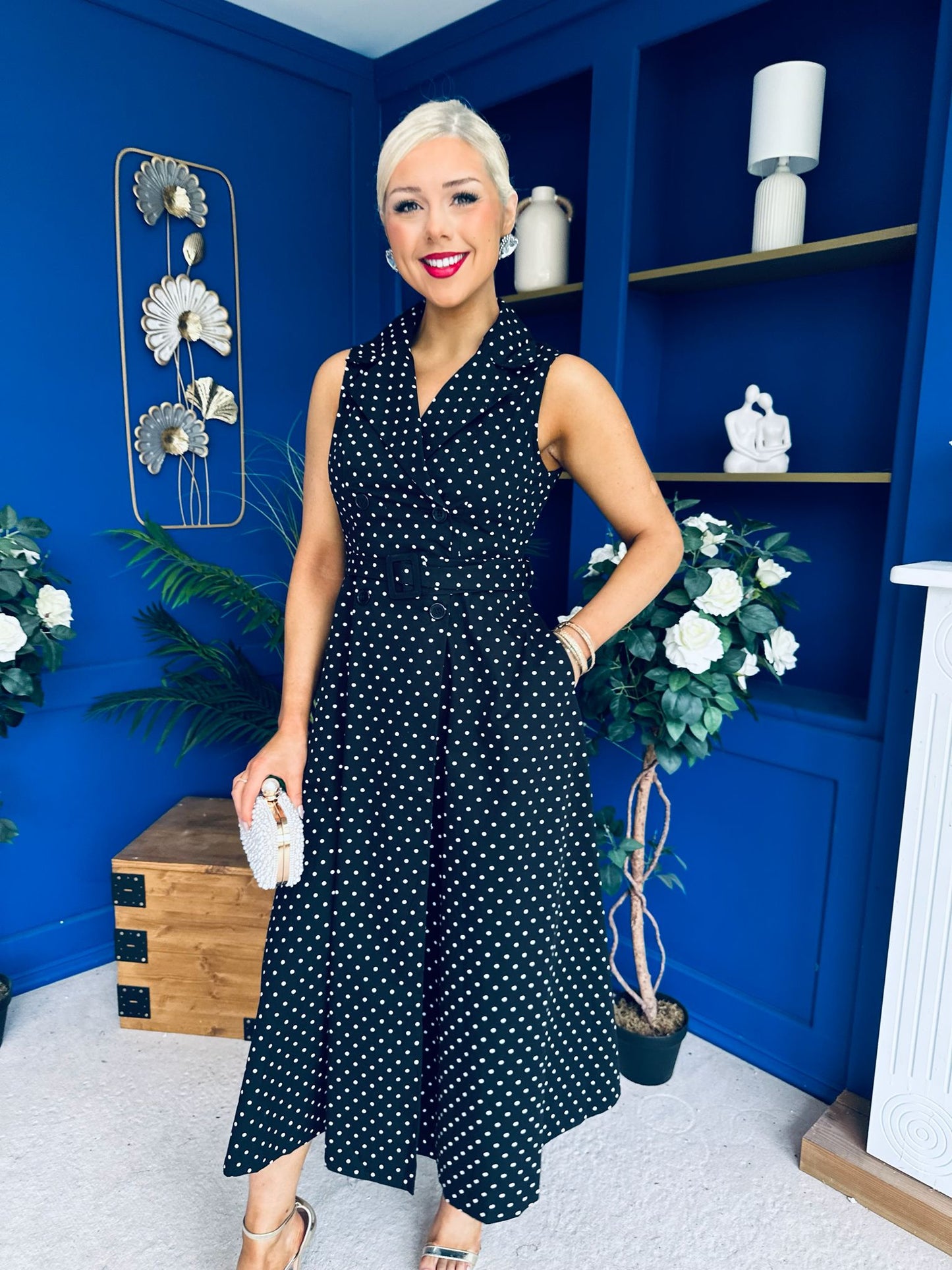 Berkley Belted Midi Dress Polka Black
