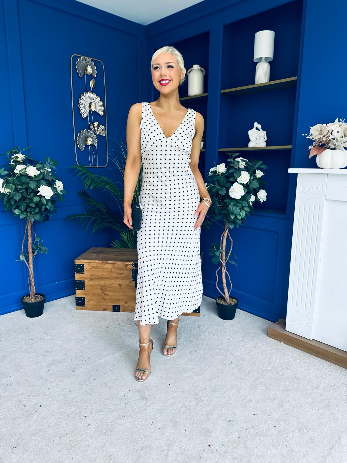 Yanis Sleeveless Slinky Dress Polka Cream