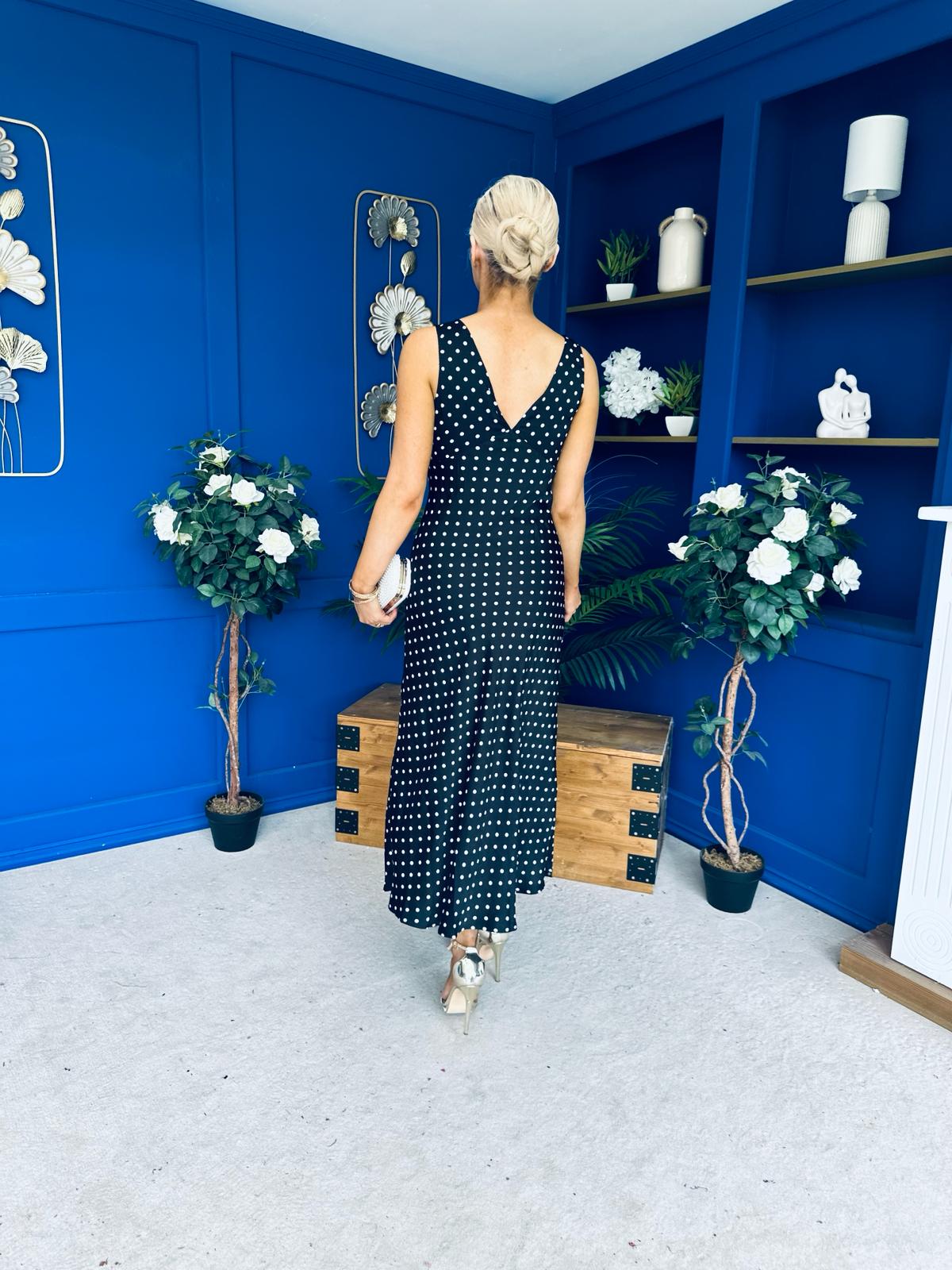 Yanis Sleeveless Slinky Dress Polka Black