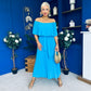 Aileen Pleated Bardot Midi Dress Cyan Blue