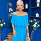 Aileen Pleated Bardot Midi Dress Cyan Blue